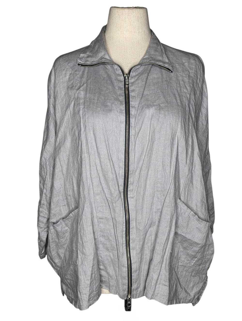Jewel Toffier Gray Linen Zip Jacket M/L Relaxed Lightweight USA
